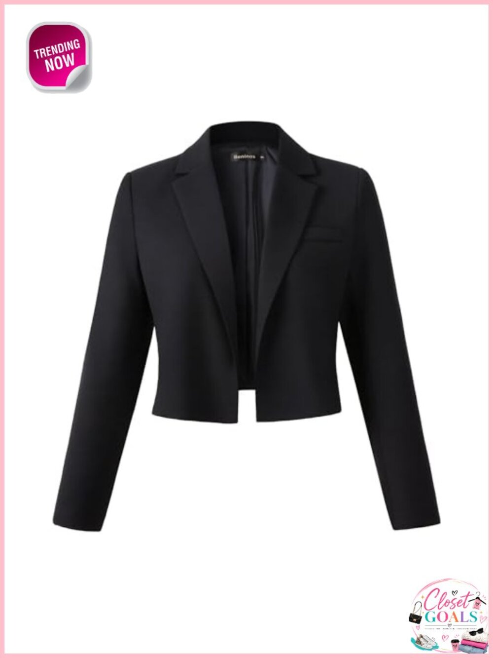 Women's Cropped Blazer Open Front Long Sleeve Notch Lapel Casual Jacket